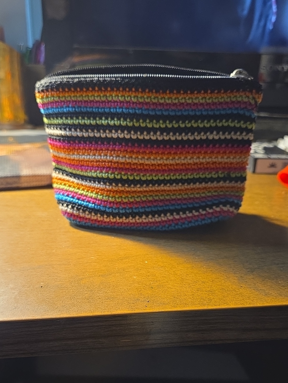 The Sak Multicolor Striped Crochet Zip Pouch